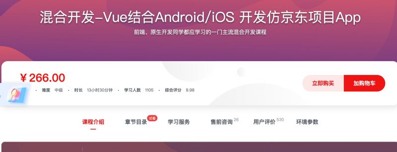 [377] 混合开发-Vue结合Android/iOS 开发仿京东项目App风筝自习室-课程资源-网盘资源风筝自习室