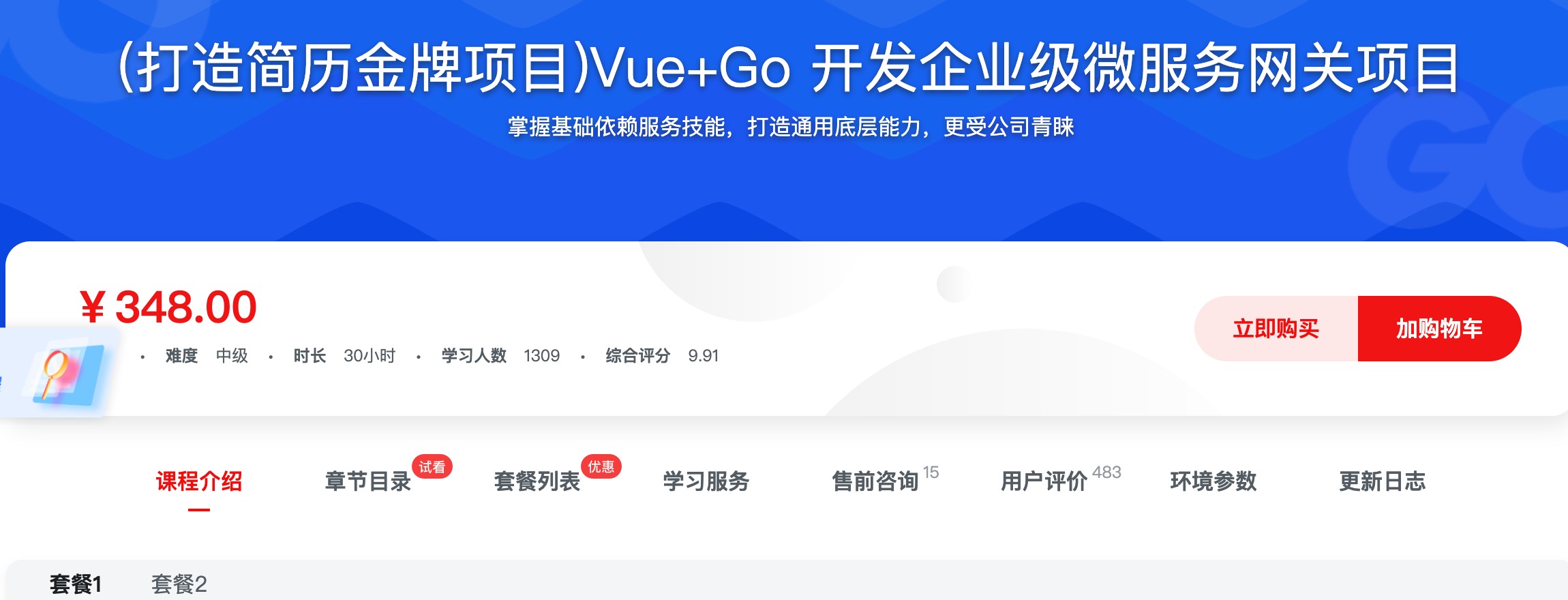 [436] (打造简历金牌项目)Vue+Go 开发企业级微服务网关项目 - 课程对比栏风筝自习室-课程资源-网盘资源风筝自习室