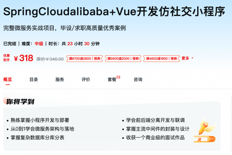 [635] SpringCloudalibaba+Vue开发仿社交小程序 - 网盘下载风筝自习室-课程资源-网盘资源风筝自习室